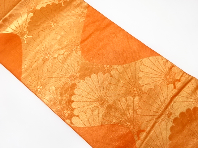 JAPANESE KIMONO / ANTIQUE FUKURO OBI / SILK / WOVEN KIKU